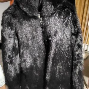Selling in excellent condition Mens xxl black faux fur zipper jacket with hood